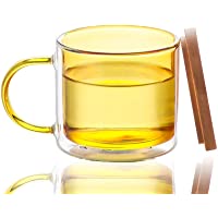 Tazas de Vidrio Doble Pared de Color con Mango y Tapa (275ml)- Candiicap Tazas de Café para Bebidas Frías y Calientes…